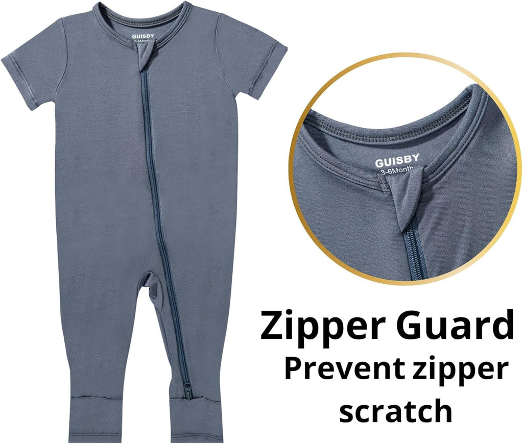 GUISBY Rayon Made from Bamboo Baby Pajamas, Summer Short Sleeve Footless Rompers, 2 Way Zipper Sleeper
