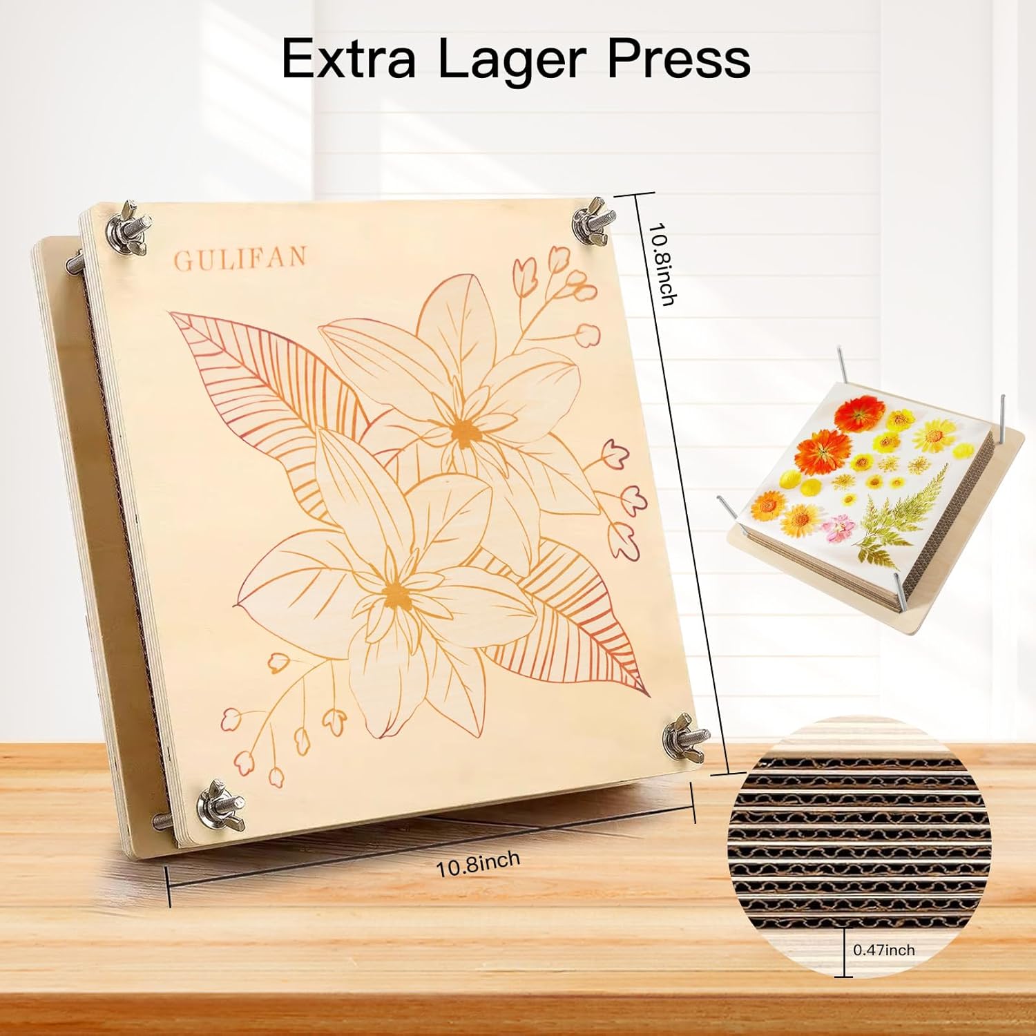 Extra Large Flower Press Kit 10.8 x10.8 inches with Storage Bag, DIY Arts and Craft Kit 10 -Layers, Ideal Gift for Flower & Plant Lovers