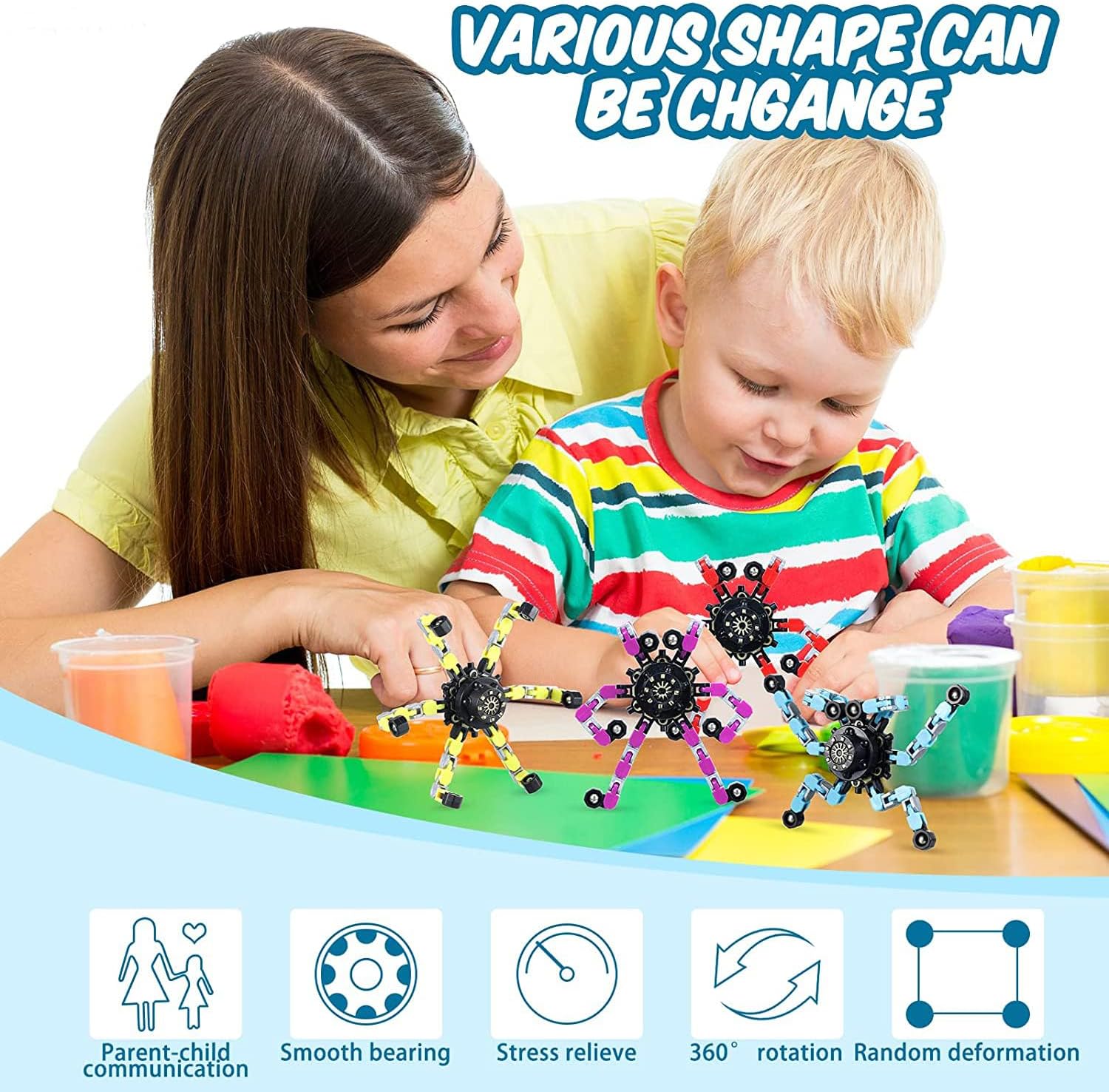 100pcs Random Fidget Spinners,DIY Deformable Robot Fingertip Toys,Decompression Spinner,Deformable Creative Mechanical Gyro Toys,Stress Relief Mechanical Chain Toy for Kids Adults，Party Supplies