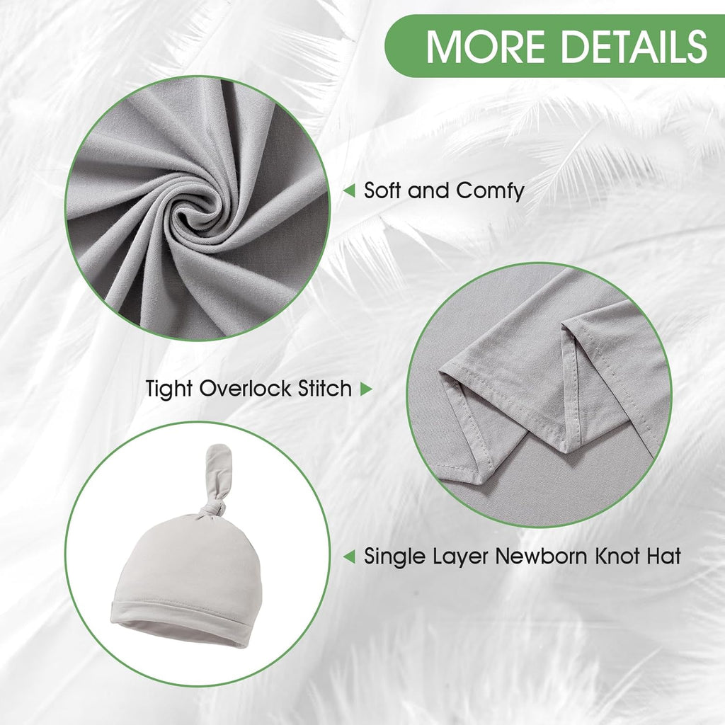 iEvolve Cotton Knitted Baby Swaddle Blanket with Hat Headband Set Newborn Swaddle Wrap Receiving Blankets for Baby Girl Boy 45" x 45"(Grey)