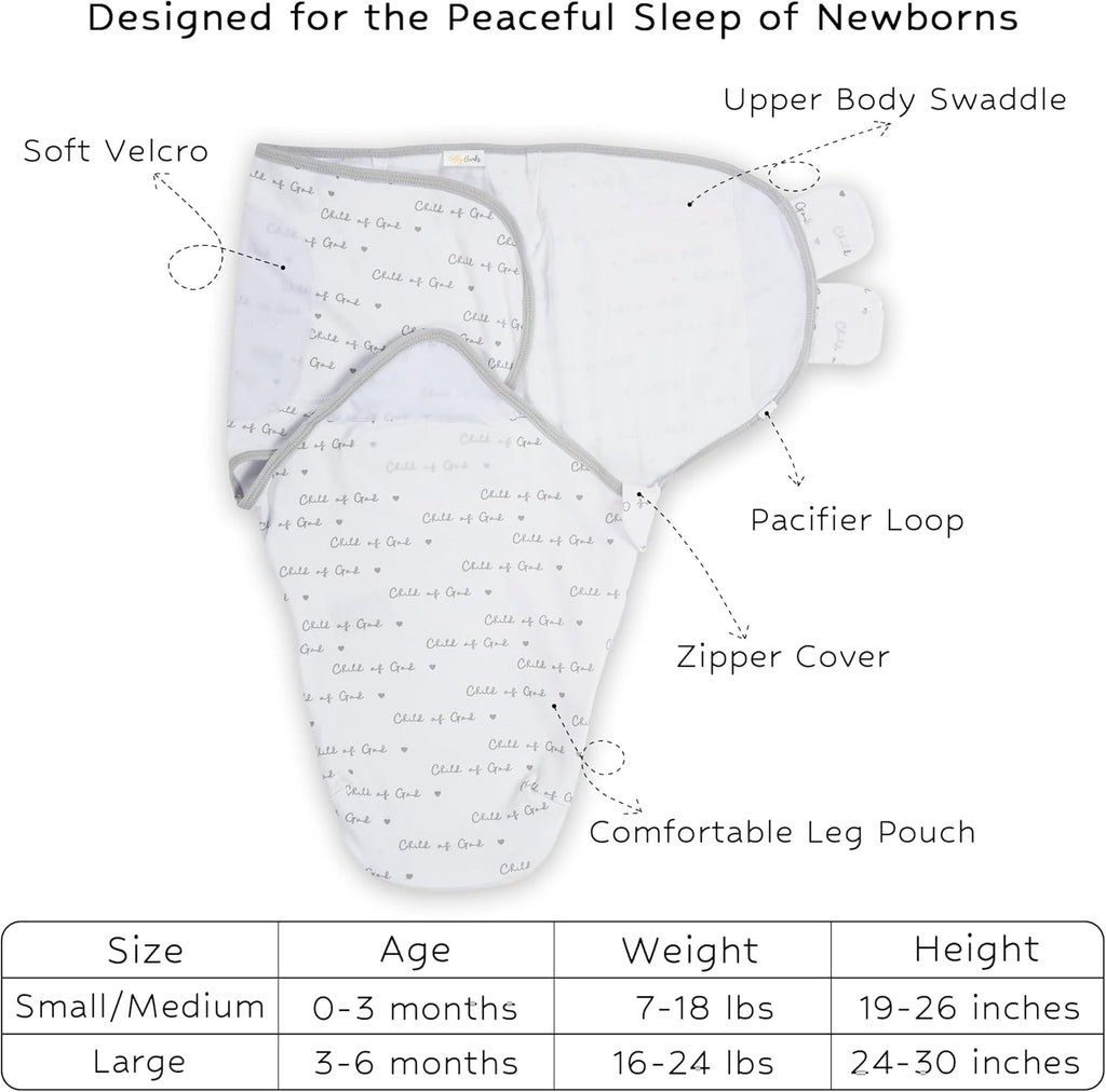 LollyBanks Swaddles 100% Organic Cotton for Boys and Girls, 3-6 Months Newborn Swaddle Sack with Easy Change Zipper, Sleep Swaddle Neutral Baby Registry (Christian Baby)