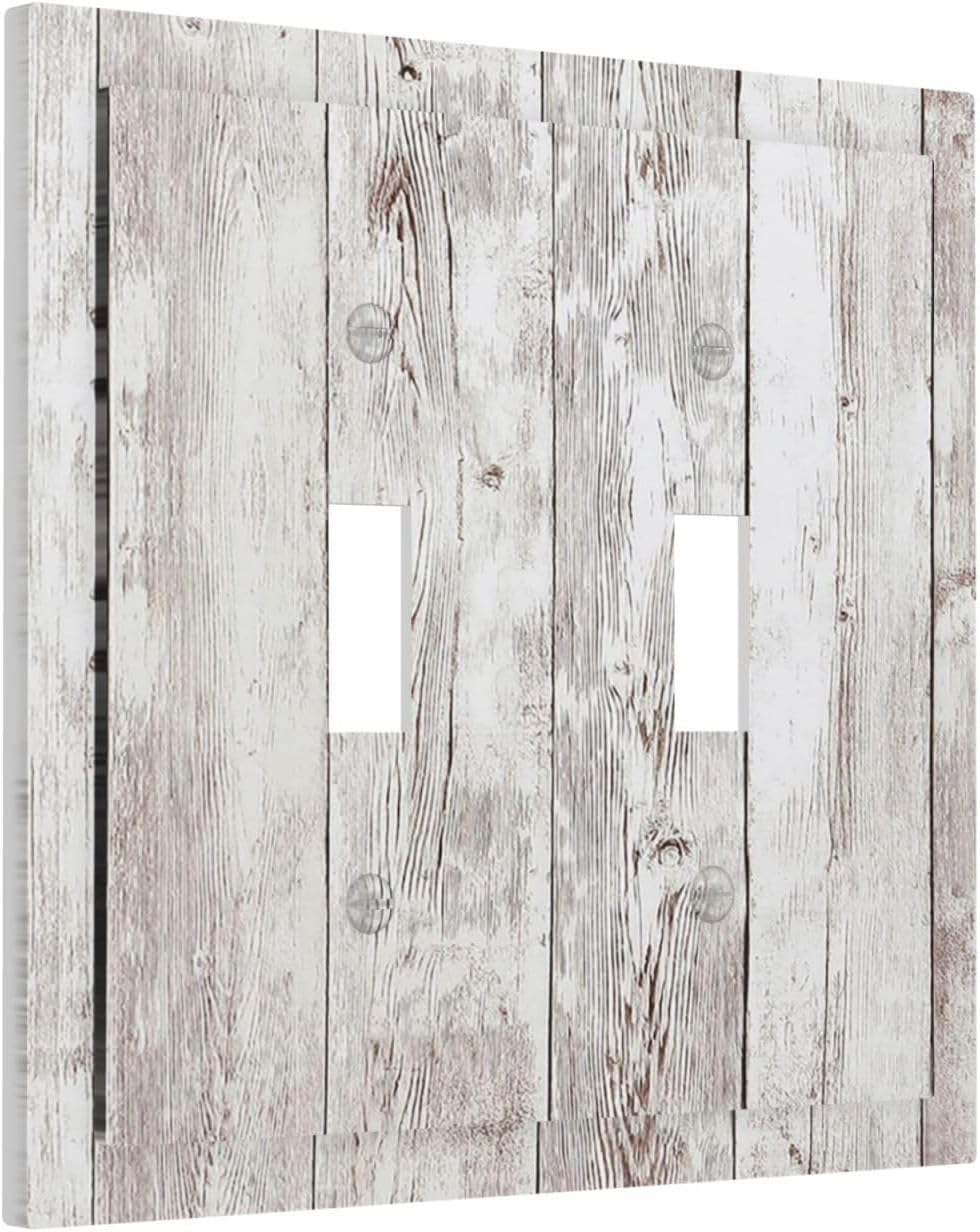 Decorative Switch Plates Rustic Vintage White Wood Grain 2 Gang Double Toggle Outlet Light Switch Cover Wall Plate Electrical Faceplate for Farmhouse Home Decor