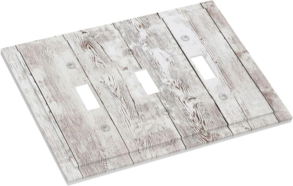 Decorative Switch Plates Rustic Vintage White Wood Grain 3 Gang Wall Plate Triple Toggle Light Switch Cover Faceplate Electrical Wall Panels for Farmhouse Home Decor