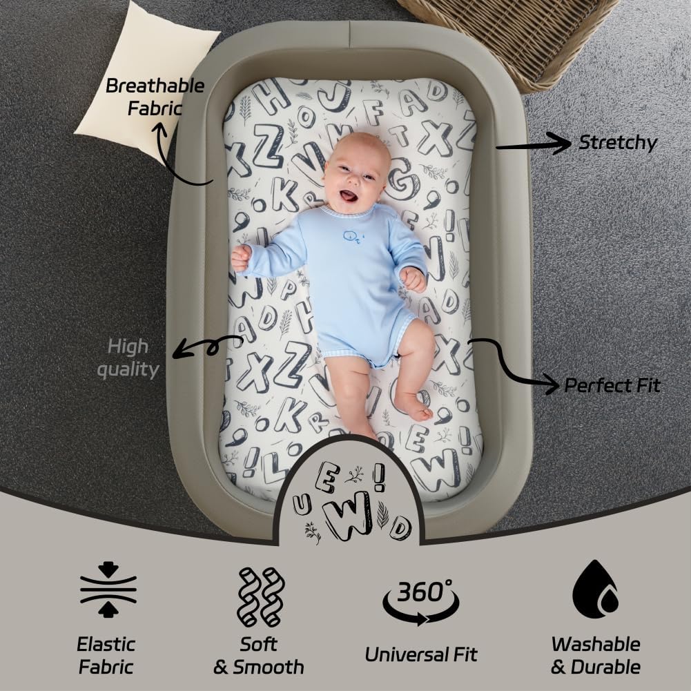 4 Pack Breathable Bassinet Sheets for Baby Boys Neutral Unisex Soft Bassinet Fitted Sheets for Toddler Travel Bassinet (Letter)