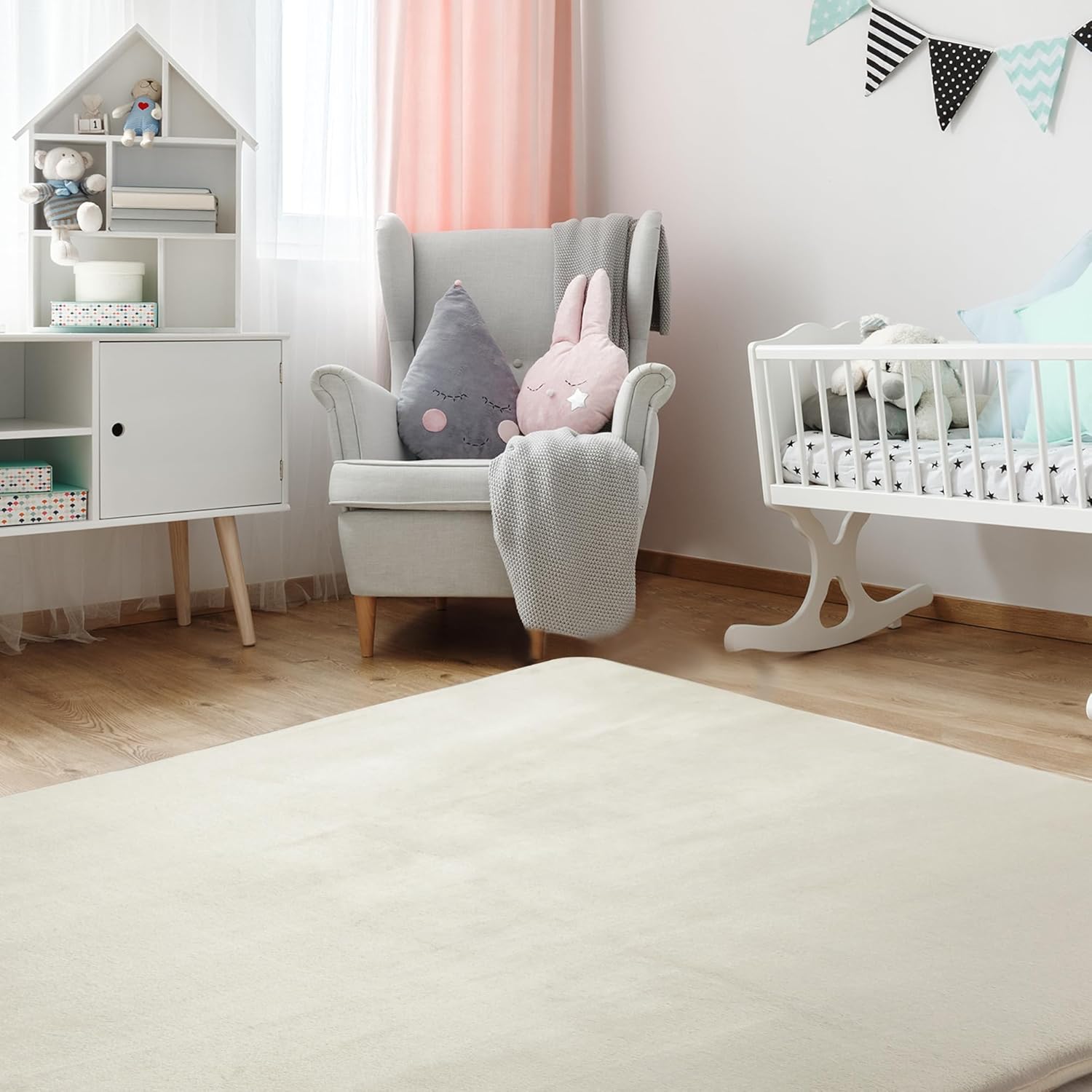 BALAPET Thick Memory Foam 71x59 Play Mat for Playpen, Super Soft Velvet Portable Baby Playpen Mat for Kids Toddler Crawling and Play, Non-Slip Bottom Playmat, Cream