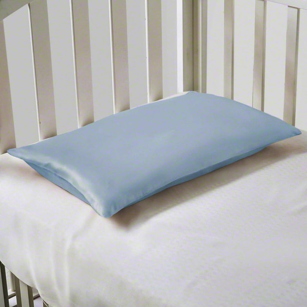 Organic Silk Baby Pillowcase with Zipper, Small 10"x13" Pillow Cover for Boys & Girls, Ideal for Bed & Travel, Soft for Kids Hair & Skin, Hypoallergenic Pillowcases for Toddlers (Blue Grey)