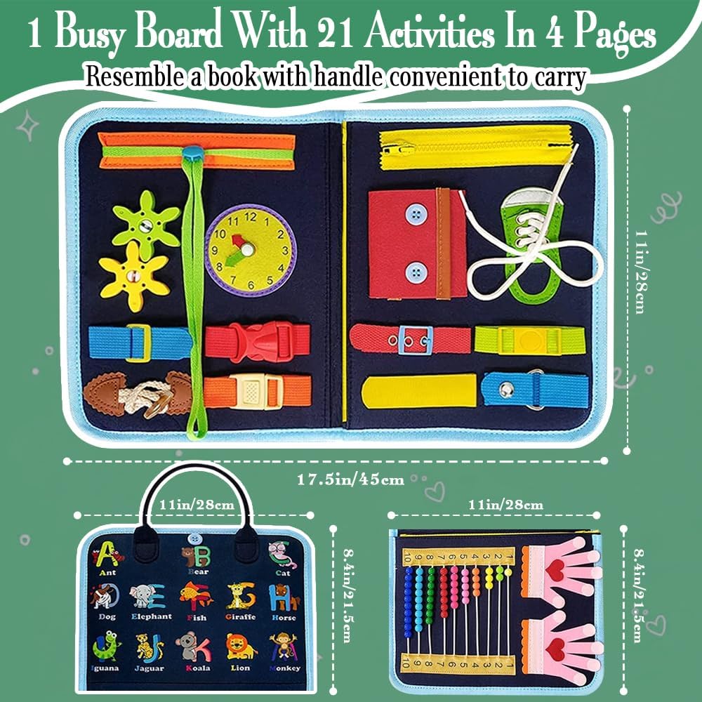 Busy Board, Fidget Blanket for Autistic Children and Adults, Sensory Blanket Montessori Toys for Toddlers, Busy Board for Preschool Educational Activities, Toy Gift for Boys and Girls