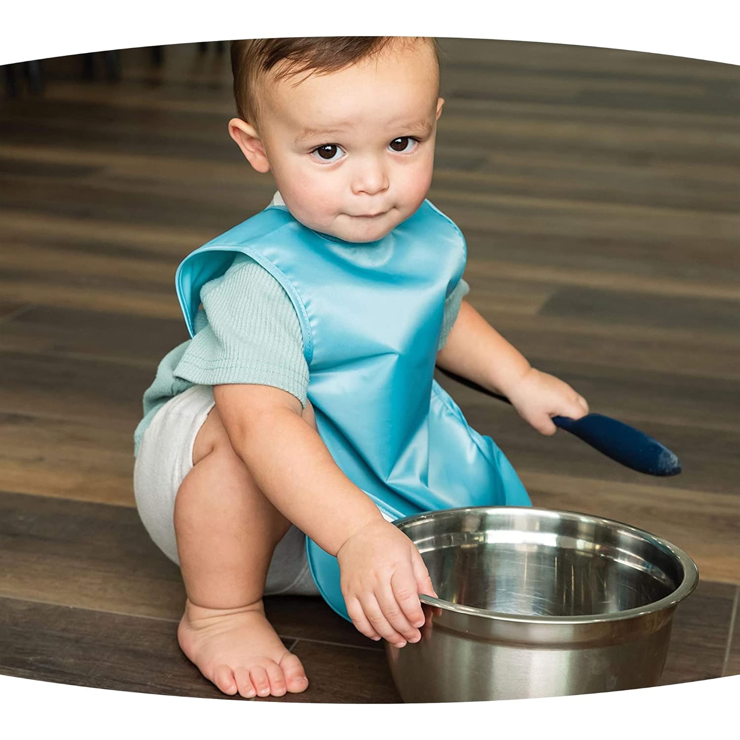 Tiny Twinkle Mess Proof Apron Bibs - 2 Pack Waterproof & Lightweight Baby Bibs for Led Weaning | 100% Recycled Polyester, Easy Clean & Machine Washable (Slate Olive,Small 6-24 Months)