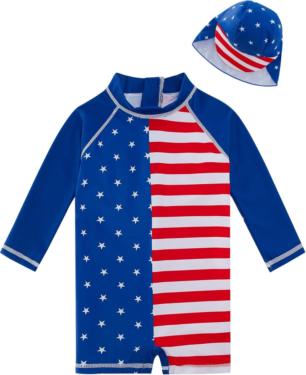 uideazone Baby Boys One Piece Swimsuit Long Sleeve UPF 50+ Rash Guard Bathing Suit Swimwear with Sun Hat 0-24 Months