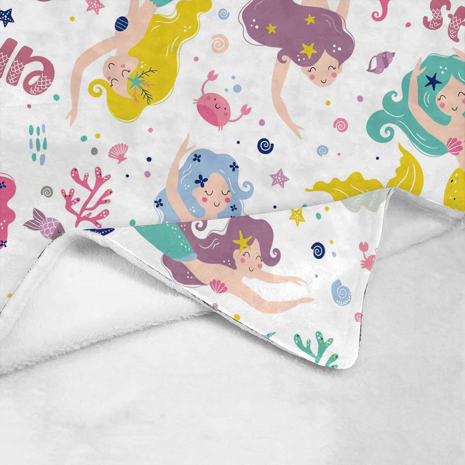 Personalized Baby Blanket with Name, Custom Mermaids Name Blanket Toddler Girls Soft Flannne Swaddling Blankets Customized Monogram Memorial Gift from Nana for Infant Newborn Shower