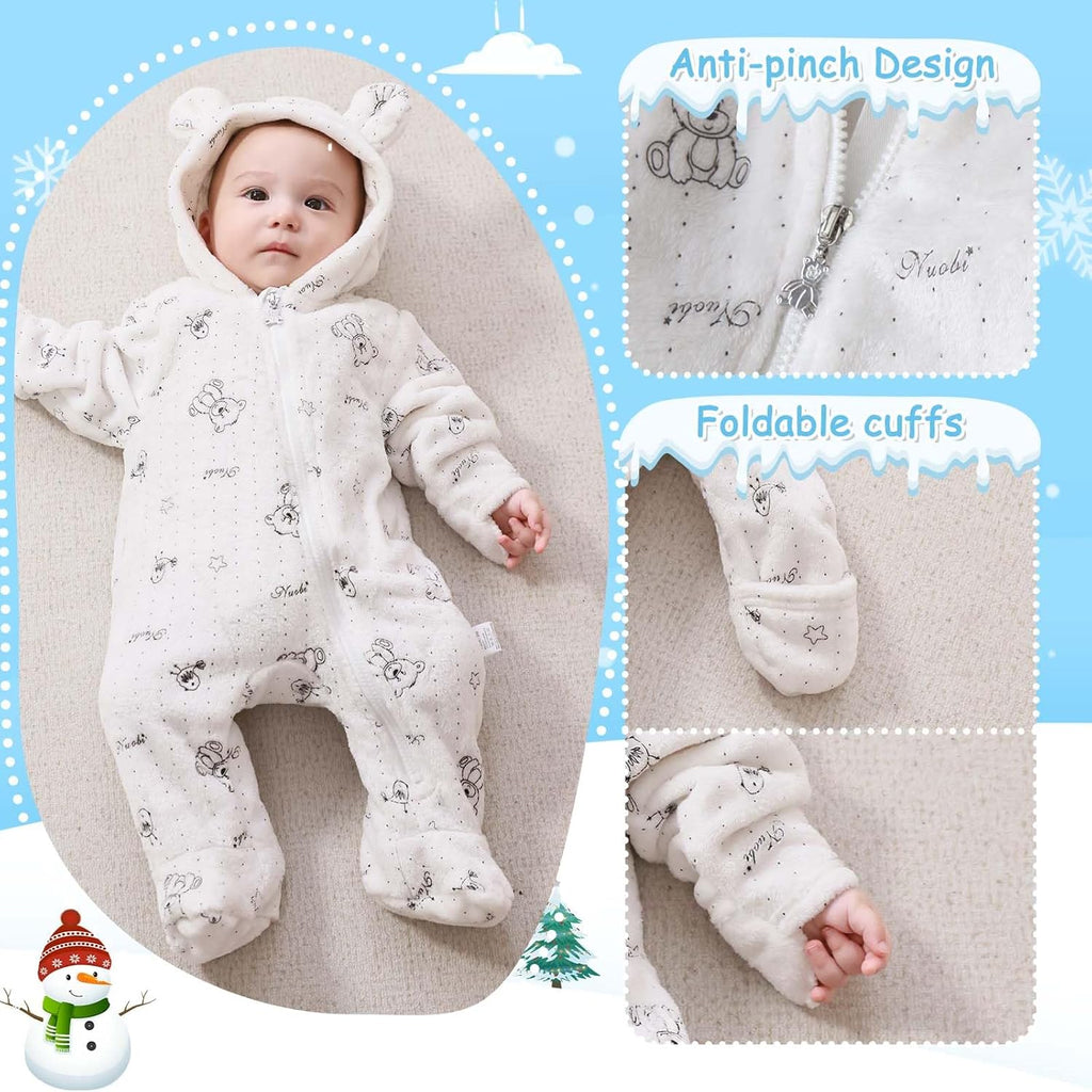 Fairy Baby Newborn Baby Bear Onesie Thin Fleece Footie Romper Snowsuit Hooded Jumpsuit Bodysuit Winter Outwear Boy Girl 0-12M