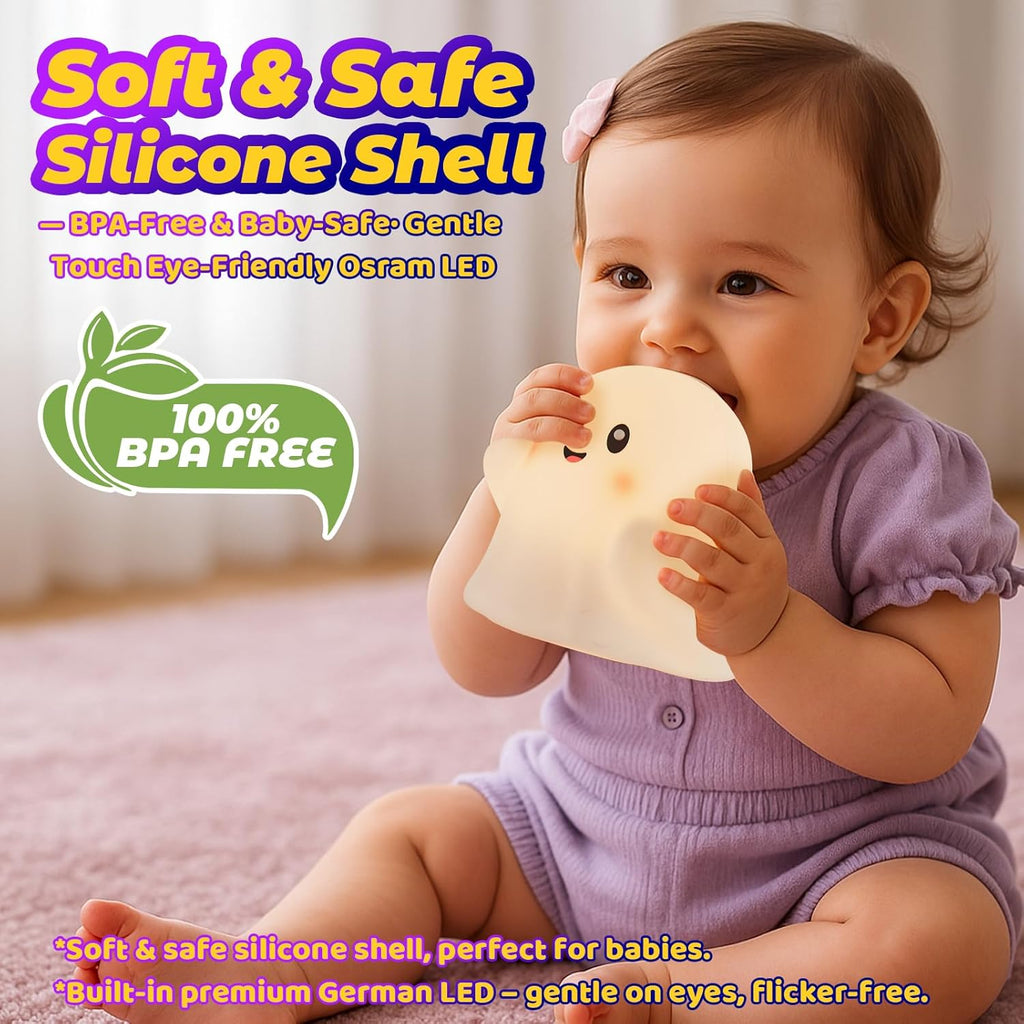 Halloween Ghost Night Light RGB – Touch Night Light for Kids, Rainbow Color-Changing,30-Min Timer,Sounds & Sleep Music, Squishy Silicone, USB Rechargeable, Nursery Decor, Ghost Light Decor