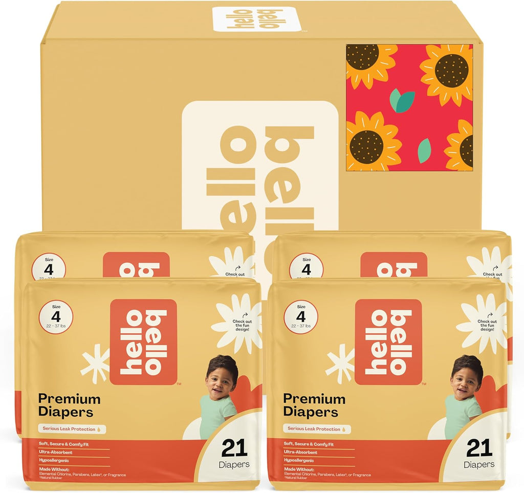 Hello Bello Diapers, Size 4 (22-37 lbs) Flower Child, 84 Count Value Pack of Premium Disposable Baby Diapers, Hypoallergenic with Soft, Cloth-Like Feel