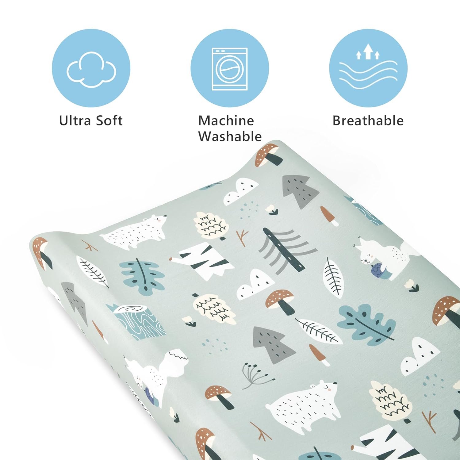 TILLYOU Changing Pad Cover Set in Soft Jersey Material - Fits 32"/34''x16 Contoured Pad for Babies, Jungle Walk and White Stripes