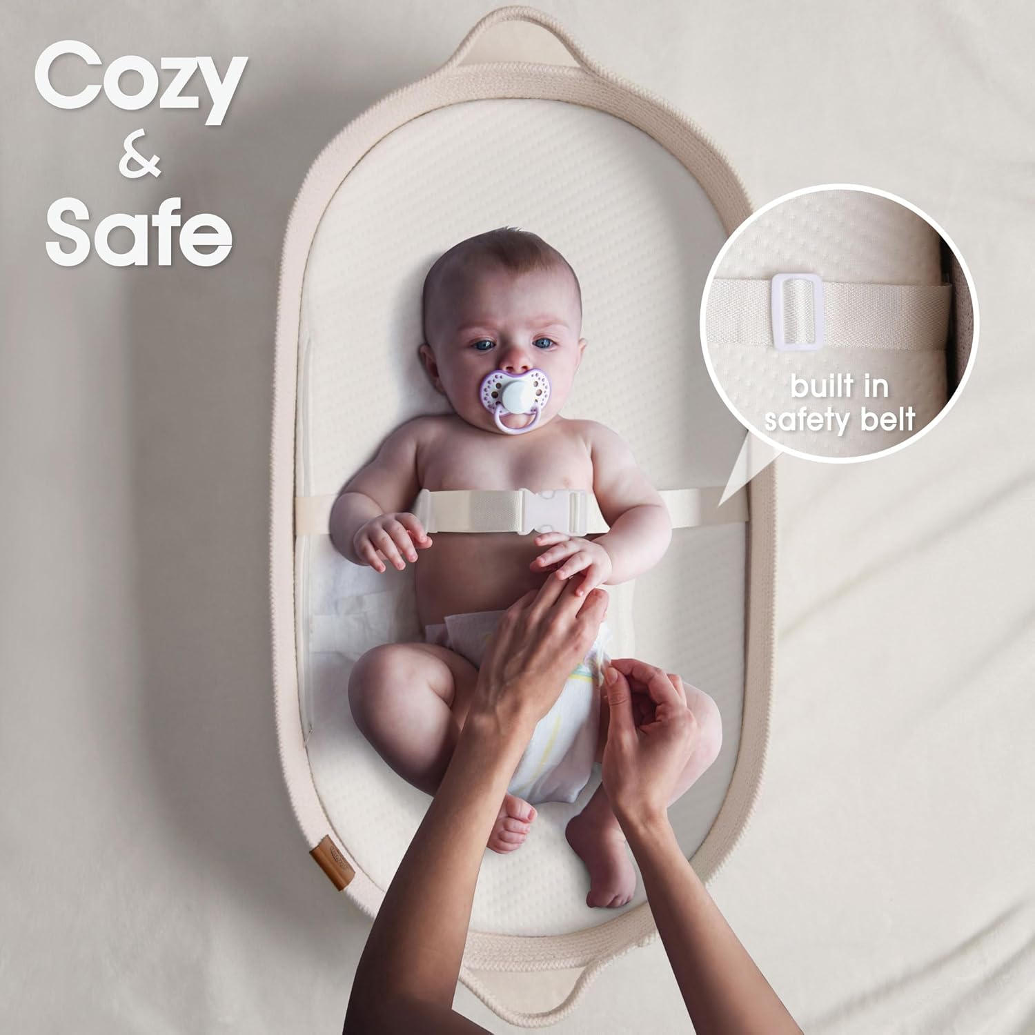 Baby Changing Basket Includes Diaper Caddy - Breathable & Waterproof Dual-Cover, Portable, Changing Pad for Dresser & Changing Table, Gift for Baby Shower (Light Cream, Diaper Caddy Set)