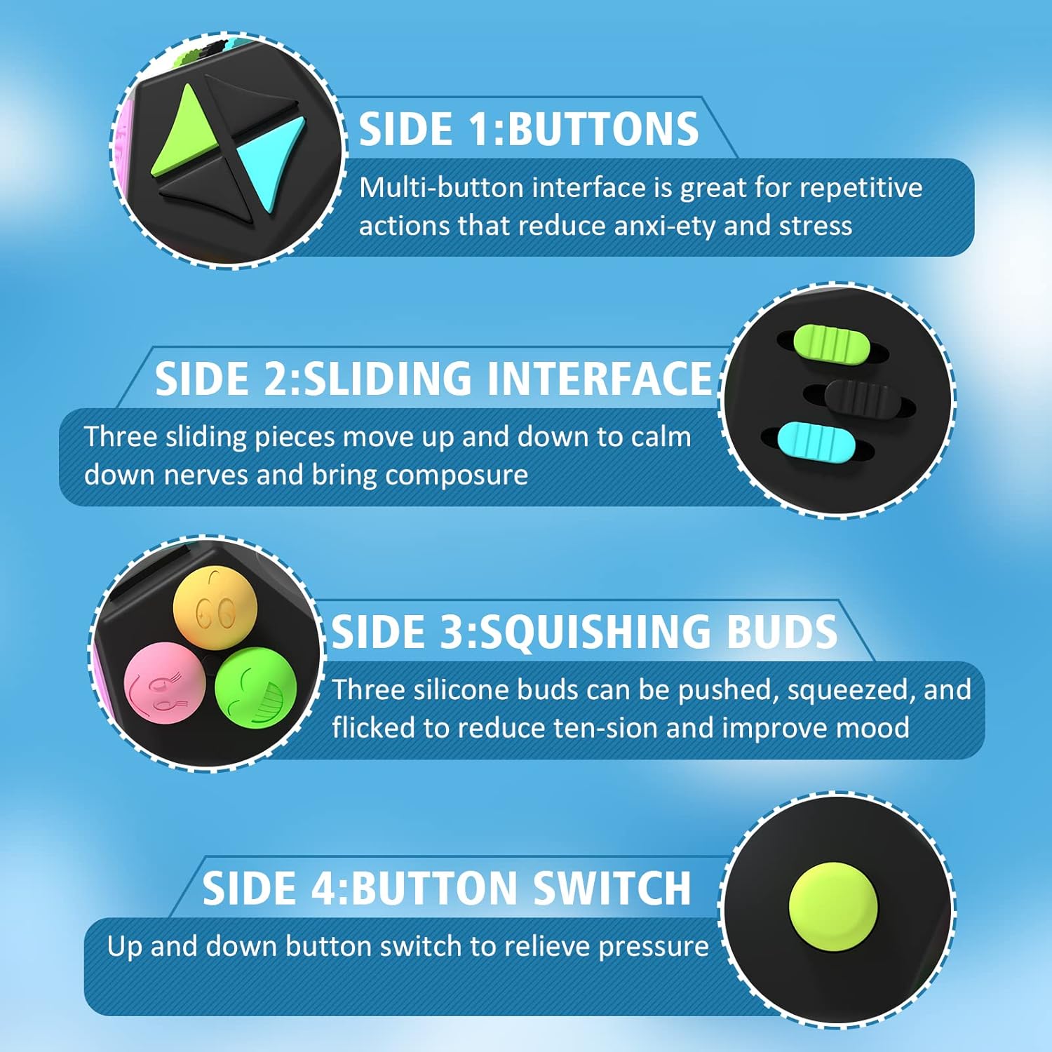 Fidget Dodecagon –12-Side Fidget Toys Cube Relieves Stress and Anxiety Anti Depression Cube for Children and Adults with ADHD ADD OCD Autism (B2 Black Colorful)