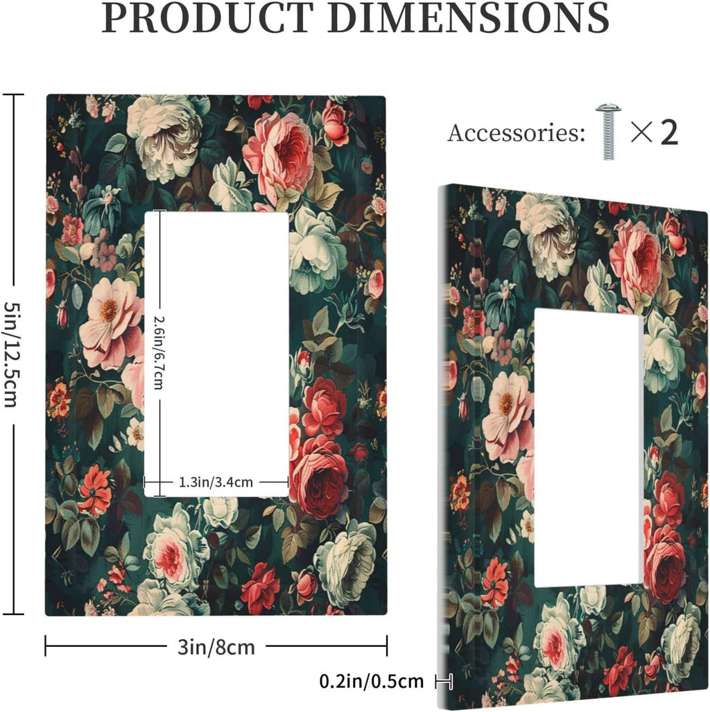 Decorative Outlet Covers Baroque Vintage Peony Flower Floral 1 Gang Single Rocker Light Switch Cover Plate Wall Plates GFCI Faceplate for Bedroom Farmhouse Decor