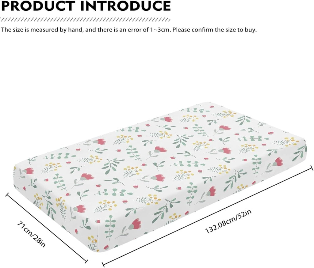 Floral Pattern Flowers and Leaves Fitted Crib Sheet Tulip Flower Baby Crib Sheet Fit Standard Crib and Toddler Mattress,Crib Mattress Sheets for Boys Girls 28"x52"