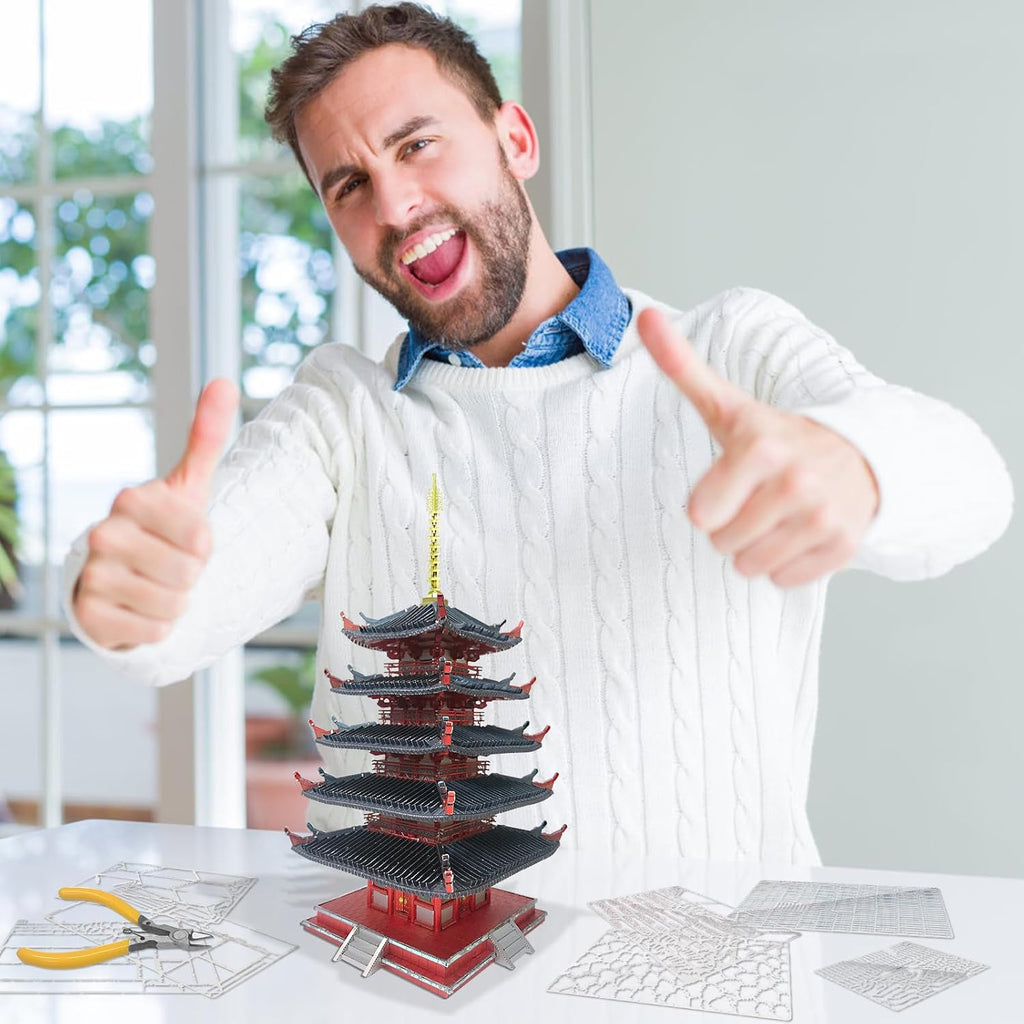 Piececool Metal 3D Puzzles for Adults, Five-storied Pagoda Model Kits, Challenging Japanese Architecture Building DIY Models Puzzles Desk Decoration Best Gifts for Boyfriend Dad