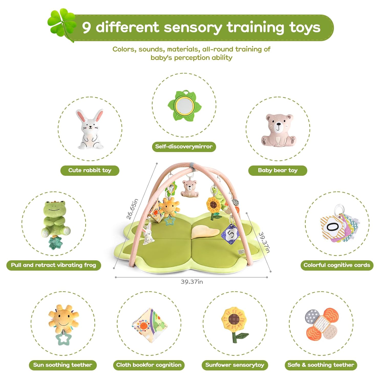 Baby Play Mat Activity Gym for Babies and Toddlers, Four-Leaf Clover Baby Play Gyms & Playmats for Babies