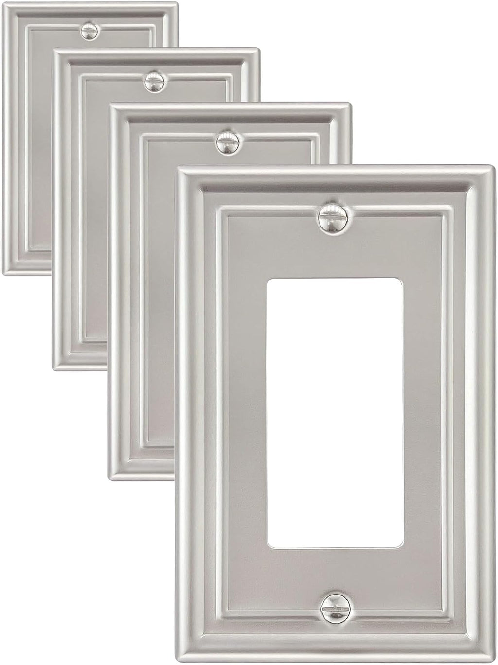 4-Pack Decorator Wall Plate, Satin Nickel Electrical Outlet Cover Plate for Receptacle, Dimmer Switch, GFCI Outlet, Midsize, A035 Series