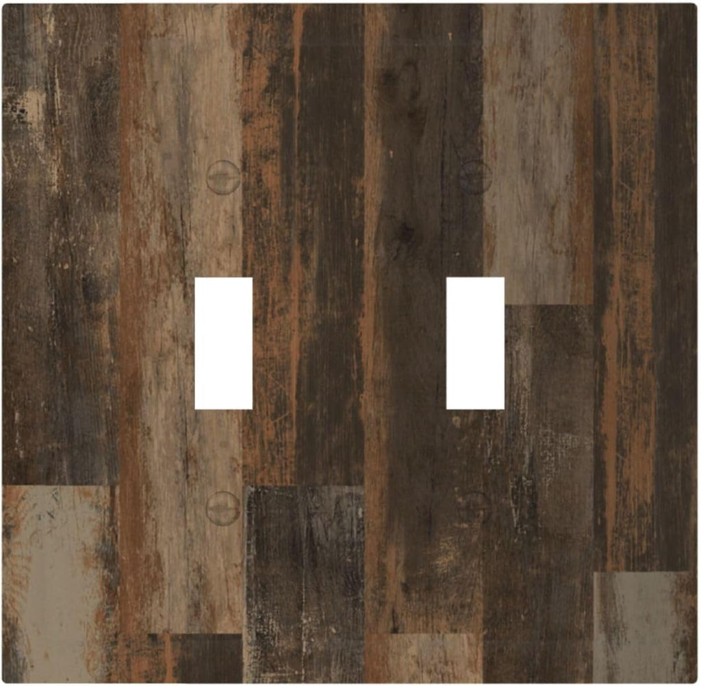 Rustic Brown Wood Grain Dark Oak Decorative Switch Plates 2 Gang Double Toggle Outlet Light Switch Cover Wall Plate Electrical Faceplate for Farmhouse Home Decor