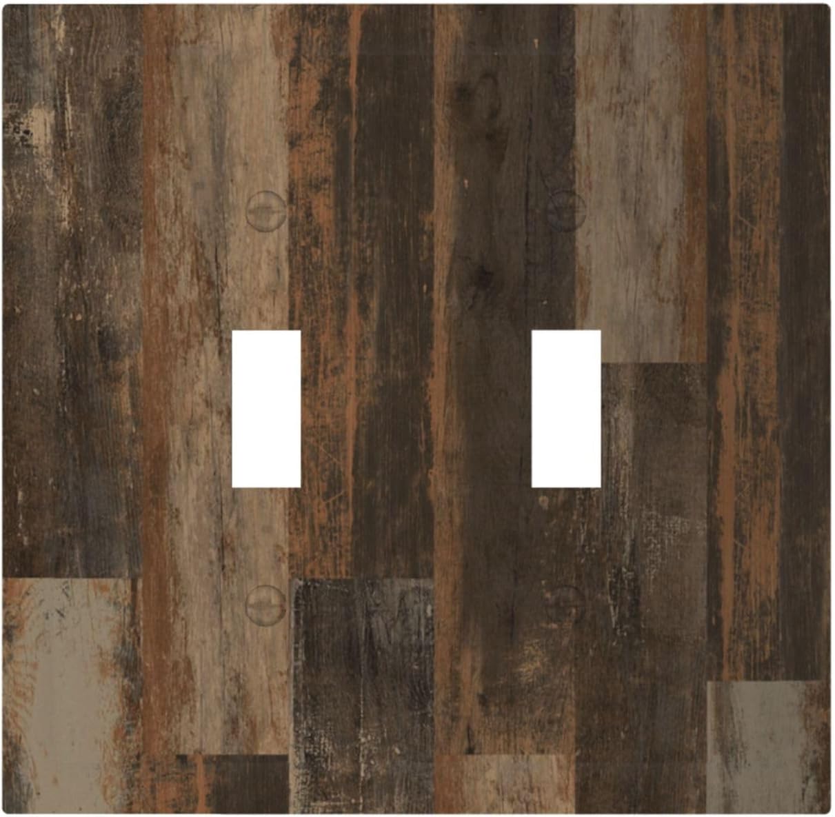 Rustic Brown Wood Grain Dark Oak Decorative Switch Plates 2 Gang Double Toggle Outlet Light Switch Cover Wall Plate Electrical Faceplate for Farmhouse Home Decor