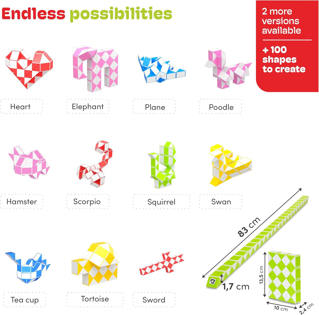 CUBIDI® Magic Snake Cube | Fidget Snake Toy for Kids | Travel Toys for Kids Ages 4-8 | Great Gift for Boys and Girls Birthday, Christmas, Stocking Stuffers - 48 Blocks | 0.9 inch x 0.7 inch | Green