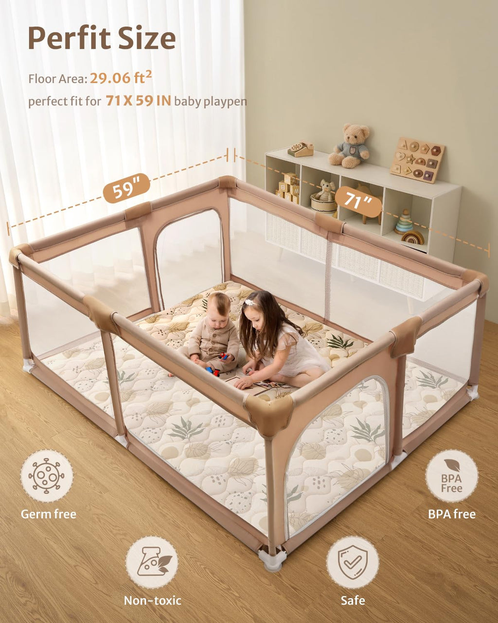 Blissful Diary Baby Play Mats for Floor, 71x59 Inch Extra Thicker & Large Soft Cushioning Foam Playmats for Babies and Toddlers, Foldable Washable Baby Crawling Mat for Playpen, Earth Tones Design