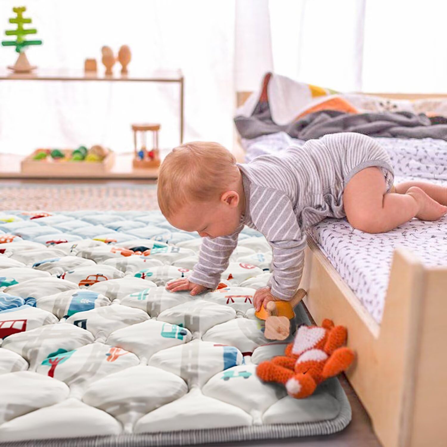 Premium Foam Baby Play Mat 50x50 Playpen Mat Thicker Cushioned Crawling Mat Waterproof Baby Floor Play Mat Non-Slip Activity Mat for Baby and Toddlers Infants Play & Tummy Time(50x50, Car)