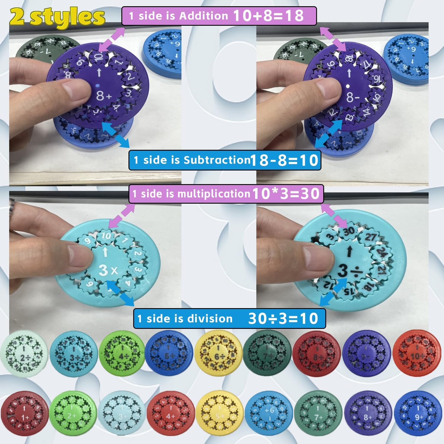18PC Math Fidget Spinners,Math Fact Fidget Spinner,Math Multiplication Fidget toy,math fidget toy multiplication Fidget Spinner Toy for Kids.Party Supplies,Multiplication&Division&Addition&Subtraction