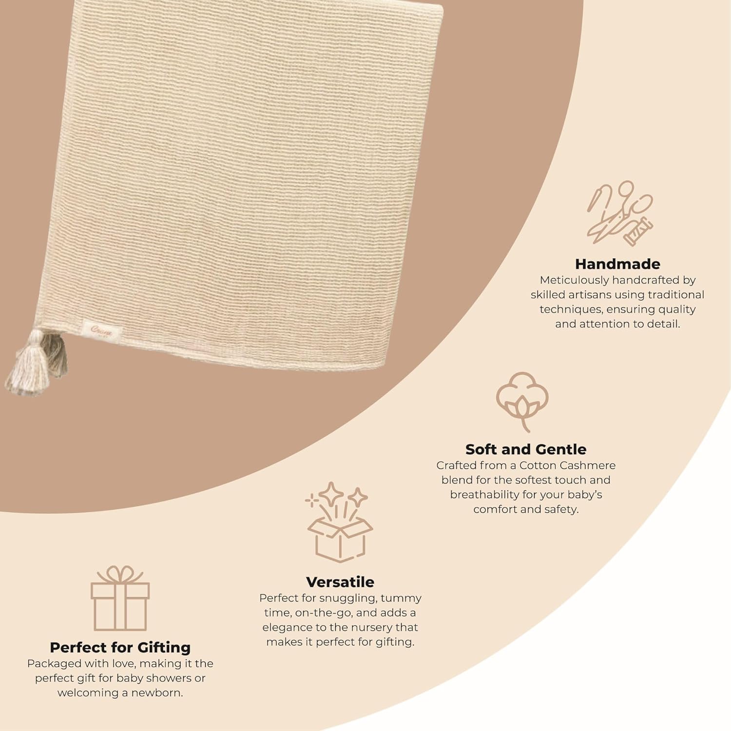 Crane Baby Hazelwood Luxe Blanket, Soft Cotton Nursery and Stroller Blanket, Cotton and Cashmere, 36" x 36"