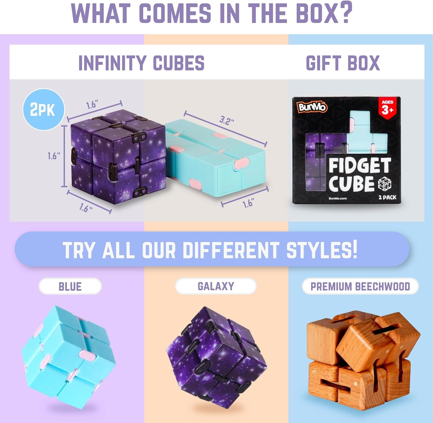 BUNMO Infinity Cube Fidget Toy - Stimulating & Engaging Fidget Toy - Teen Boy Toys - Fidgets for Adults - Travel Toys - Gifts for Teenage Boys - 10 Year Old Boy Gift Ideas - 2 Pack Plastic