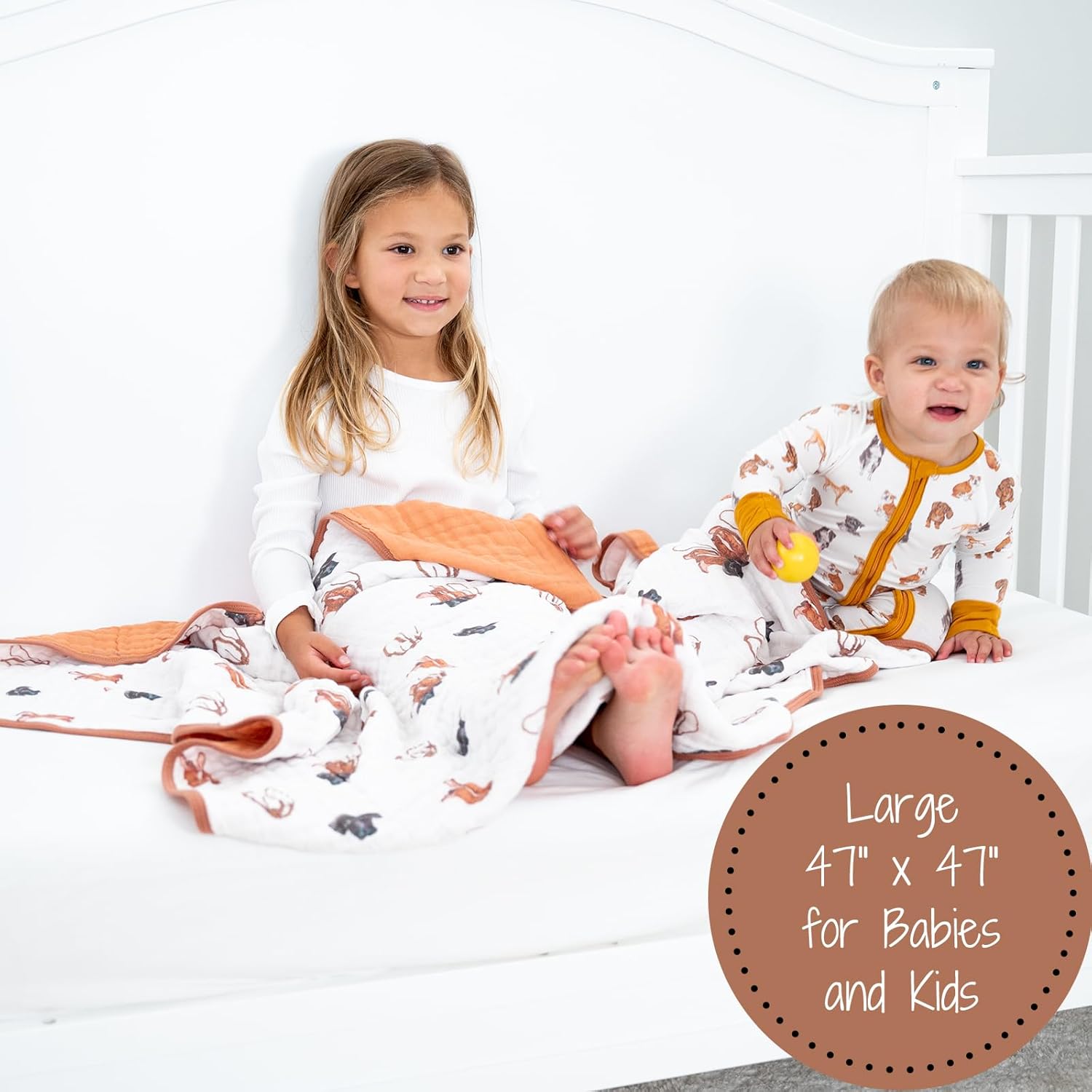 LollyBanks Muslin Baby Blanket 100% Organic Cotton, Muslin Quilt Lightweight, Toddler Blanket for Boys, 6 Layers Baby Blankets 47"x 47", Nursery Receiving Blankets Baby Essentials (Cowboy Print)