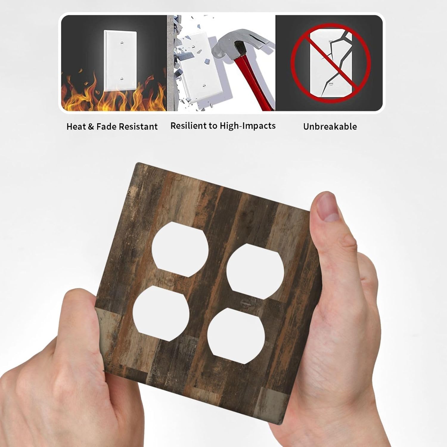 Rustic Brown Wood Grain Dark Oak Outlet Covers 2 Gang Double Duplex Decorative Light Switch Covers Electrical Wallplates Socket Faceplate for Farmhouse Home Decor