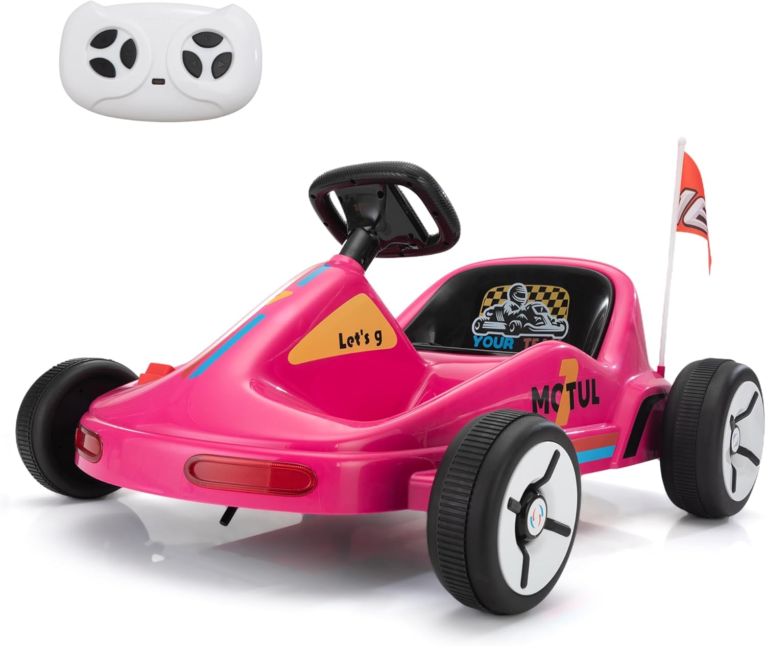 TOBBI 12V Electric Go Kart for Kids Battery Powered Ride on Car Outdoor Race Toy with Remote Control, Safety Belt, Music, LED Lights and Flags for Toddlers 3-8 Years, Pink