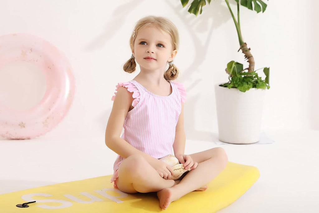 Tiny Cutey Toddler Girl Swimsuit Ruffled Stripe Sleeveless Swimwear One-Piece Baby Girl Bathing Suits
