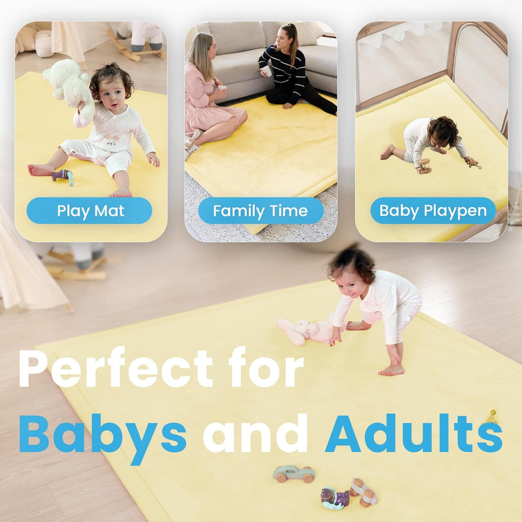 Baby Play Mat for Kids Room,Extra Thick Elasti-Foam Anti-Fall Cushion Mat for Babies,Toddlers,Infants,Water-Repellent&Non-Slip Bedroom Bedside Rugs(Vanilla)
