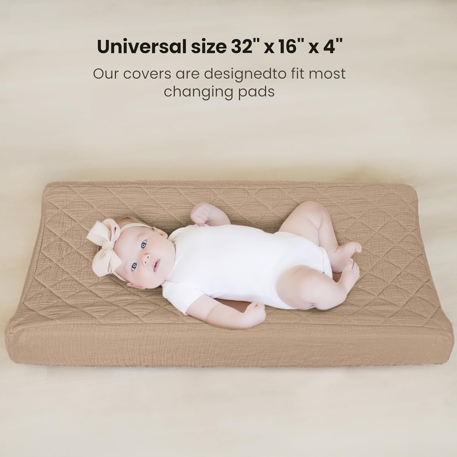 Konssy Waterproof Muslin Changing Pad Cover 2 Pack, Quilted Cotton Fitted Diaper Chang Table Cover, Soft Changing Pad Sheets for Girls Boys (Camel,Sun)