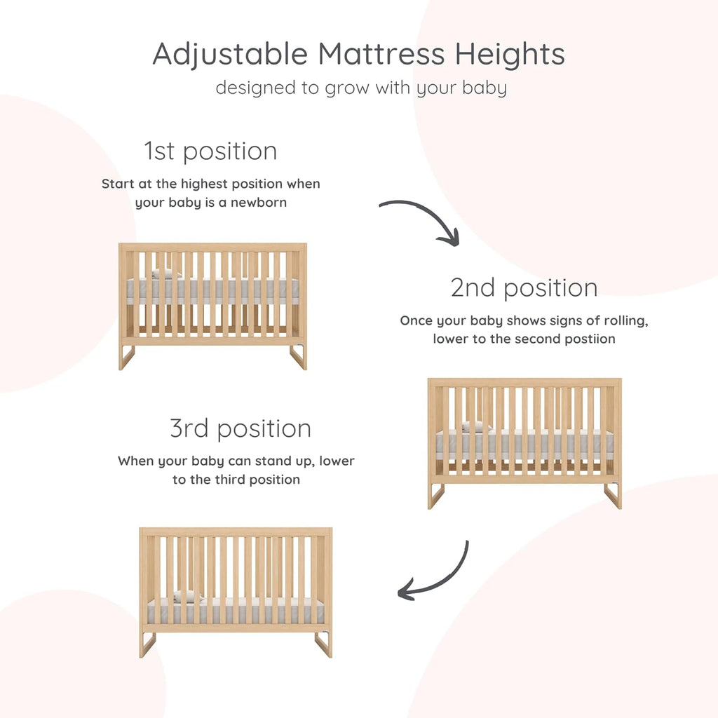 dadada Austin 3-in-1 Convertible Crib to Toddler Bed & Daybed - Made in Italy, GREENGUARD Gold Certified, Baby-Safe Finish, Sustainable Beech Wood, Modern Design, 3 Adjustable Heights (Natural)