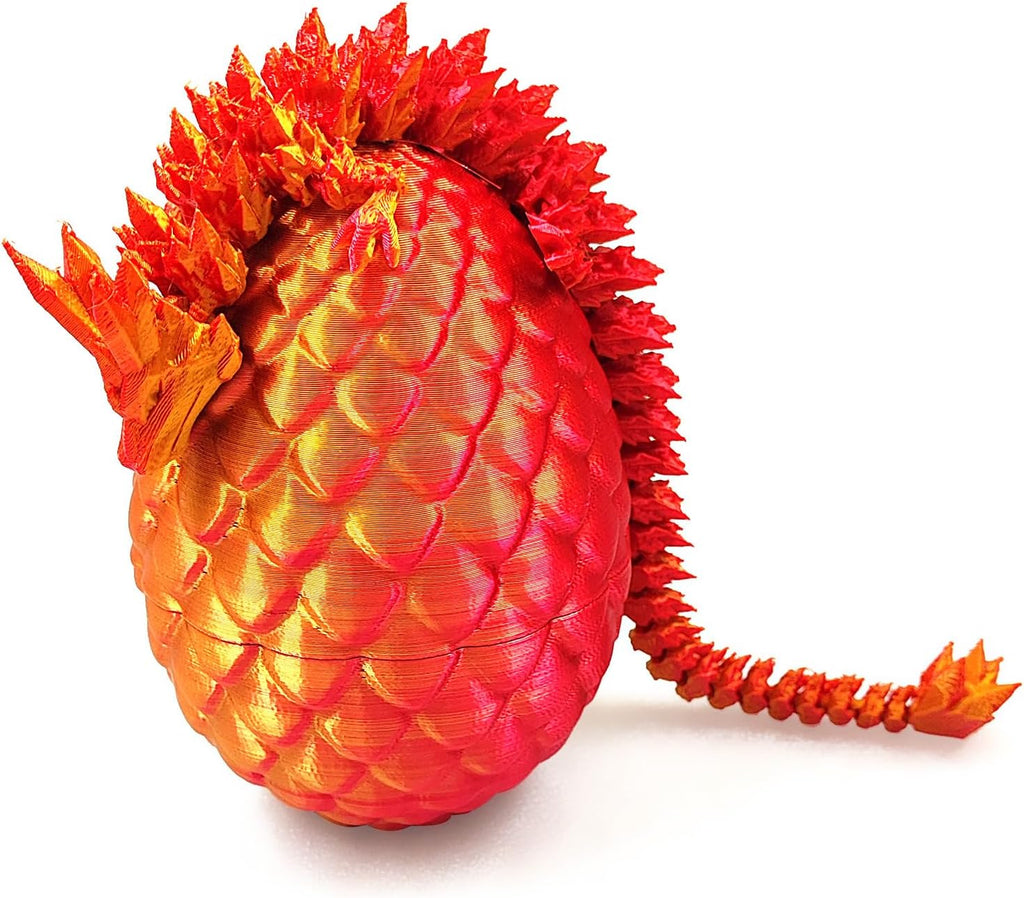 3D Printed Dragon in Egg with Dragon Inside,Dragon Surprise Egg,Flexible Joints Home Office Dragon Decor Executive Desk Toys for Autism/ADHD,Crystal Dragon Eggs Fidget Toy (Laser Red)