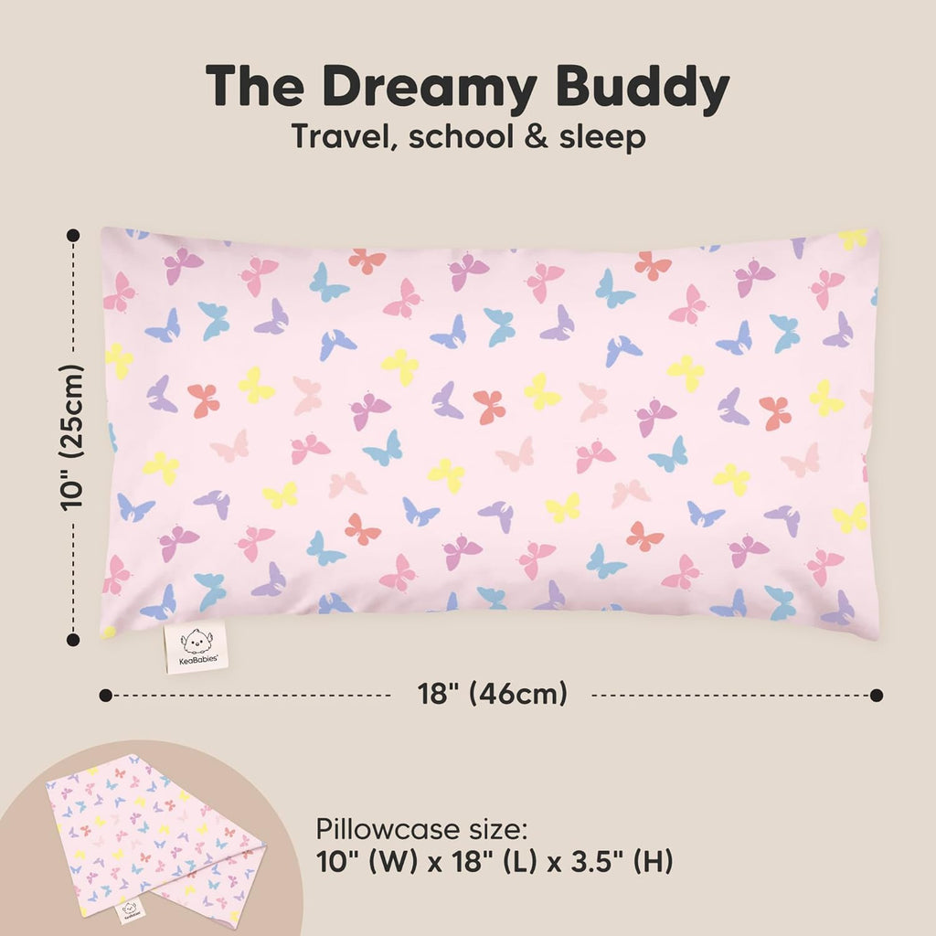 Toddler Pillow with Pillowcase - 10x18 My Little Dreamy Kids Travel Bed Pillows for Sleeping, Organic Cotton Small Pillowcase, Soft & Breathable, Machine Washable, Toddlers 2-5 Years Old (Flutter)