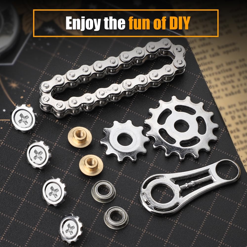Cool Sprockets Fidget Chain, Assemble Fidget Spinner Ring Toys for Kids Adults, Metal Fidgeting Sensory Bike Chain Gears Cube, EDC Novelty Stress Relief Hand Finger Spinner Kinetic Desk Office Gift