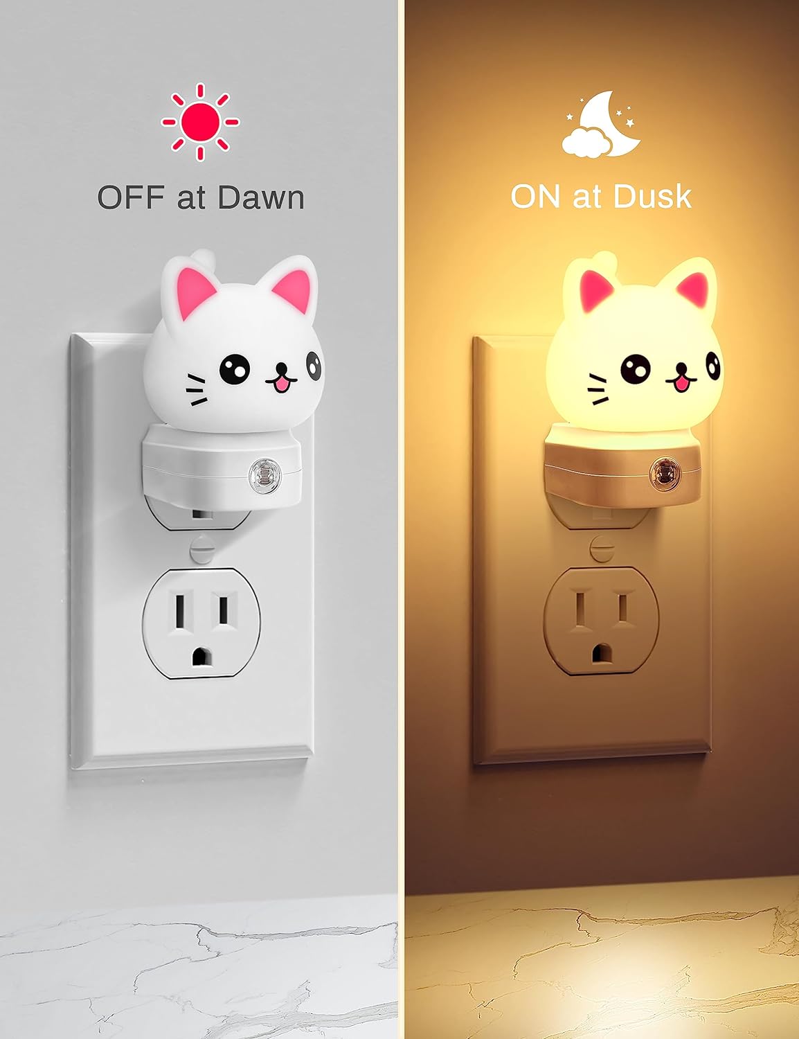 Cat Night Lights Plug Into Wall [2 Pack], Cute Night Light for Kids, 8-Color RGB LED Night Light, Nightlight with Dusk to Dawn Sensor for Kids Room, Bathroom, Bedroom Décor, Children Gift