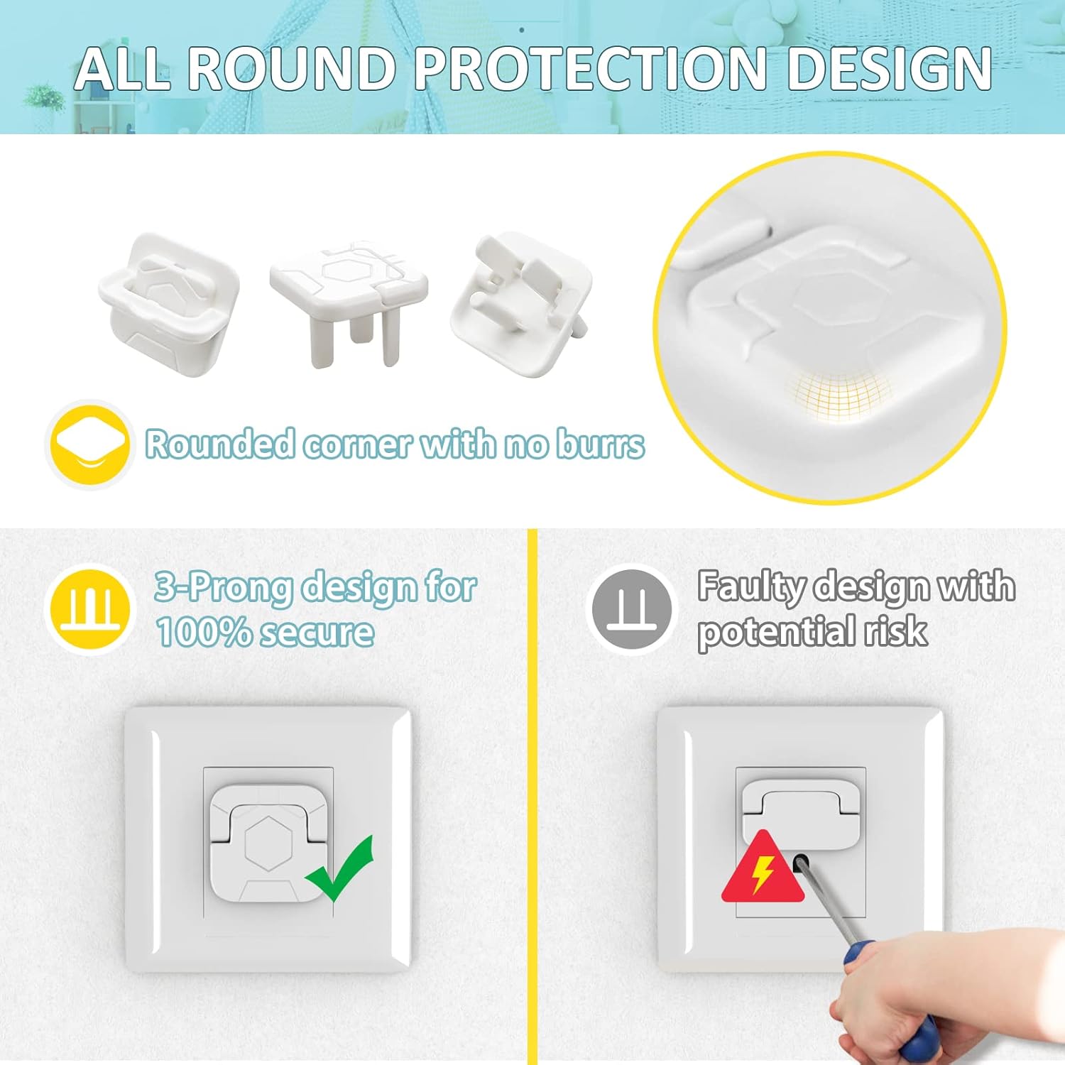 4our Kiddies Baby-Proof Outlet Covers (60 Pack) - Child Safety Electric Plug Protectors to Prevent Power Shock