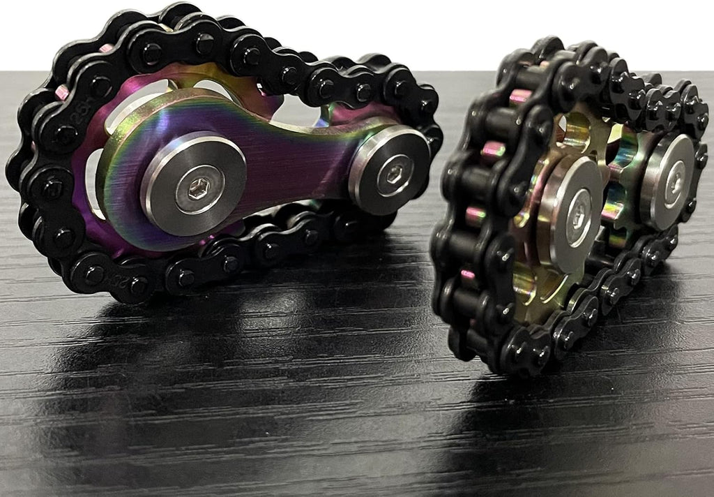 Stainless Steel Sprocket Fidgets Chain Fidget Cube Gears Linkage Bike Chain Novelty Fidget Block Kinetic Desk Toy Metal EDC Focus Meditation Break Bad Habits ADHD (Colorful+Black)