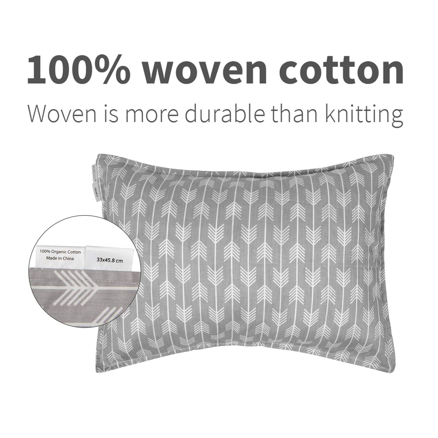 ALVABABY Toddler Pillowcases 2 Pack Organic Cotton Kids Pillow Cover Fit 13"x 18" or 12"x16" Envelope for Girl Boy Sleepy Travel