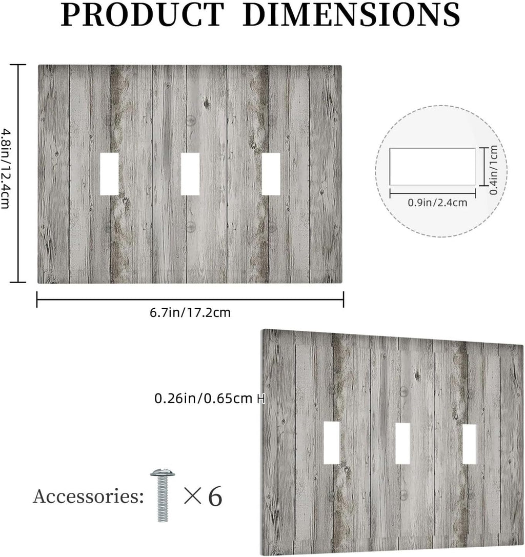Decorative Switch Plates Farmhouse Rustic Grey Barn Door Wood 3 Gang Wall Plate Triple Toggle Light Switch Cover Faceplate Electrical Wall Panels for Bedroom Cabin Decor