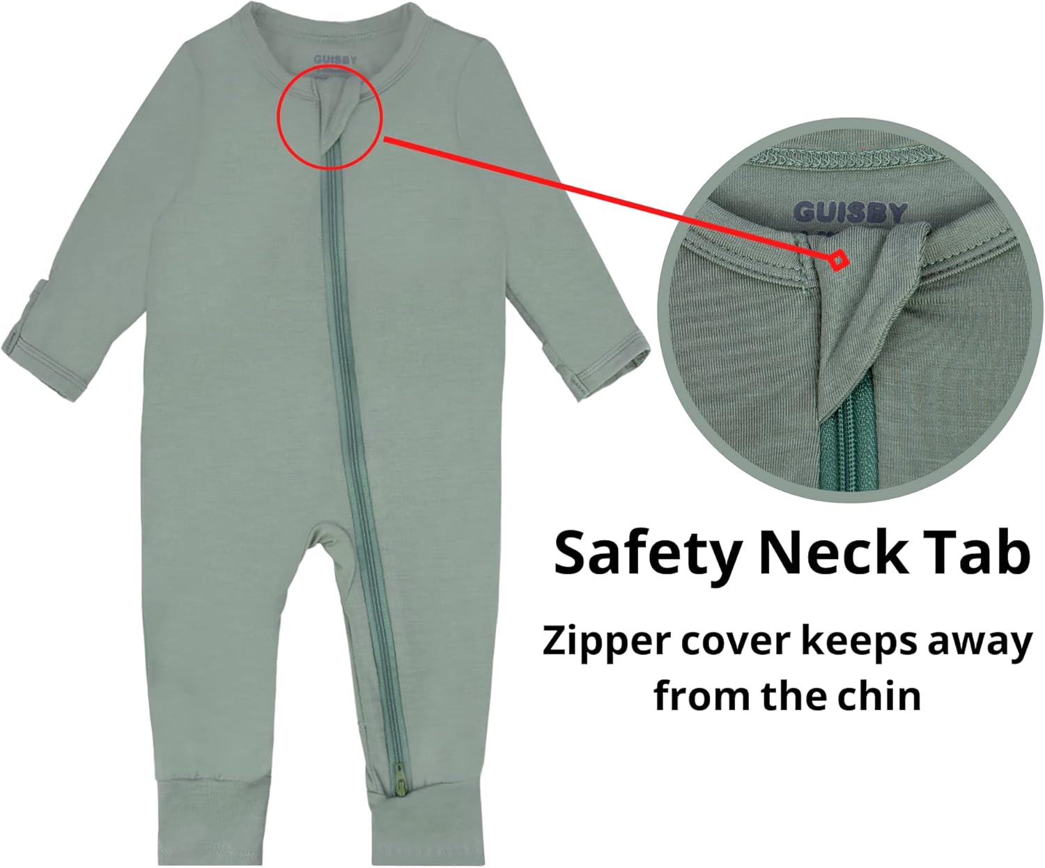 GUISBY Baby Pajamas with Mitten Cuffs - 3Pcs Girls Boys 2 Way Zipper Long Sleeve Rayon Sleepers