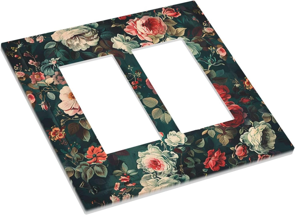 Decorative Outlet Covers Baroque Vintage Peony Flower Floral 2 Gang Double GFCI Rocker Electrical Wall Panels Light Switch Cover Plate for Bedroom Farmhouse Decor